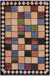 handmade Modern Gabbeh Beige Black Hand Knotted RECTANGLE 100% WOOL area rug 4  x 5